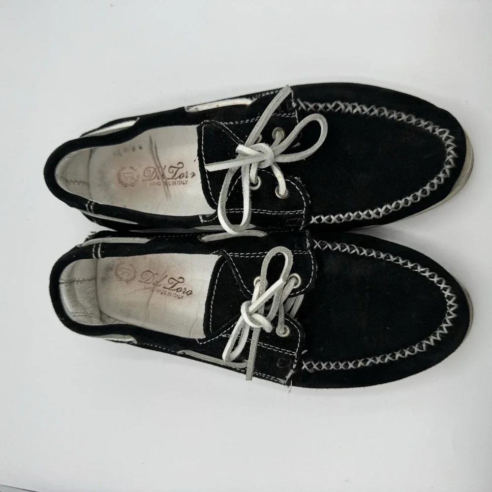Del Toro Boat Shoes Men 8 Black Suede Leather Made In Italy Moccasin Loafers